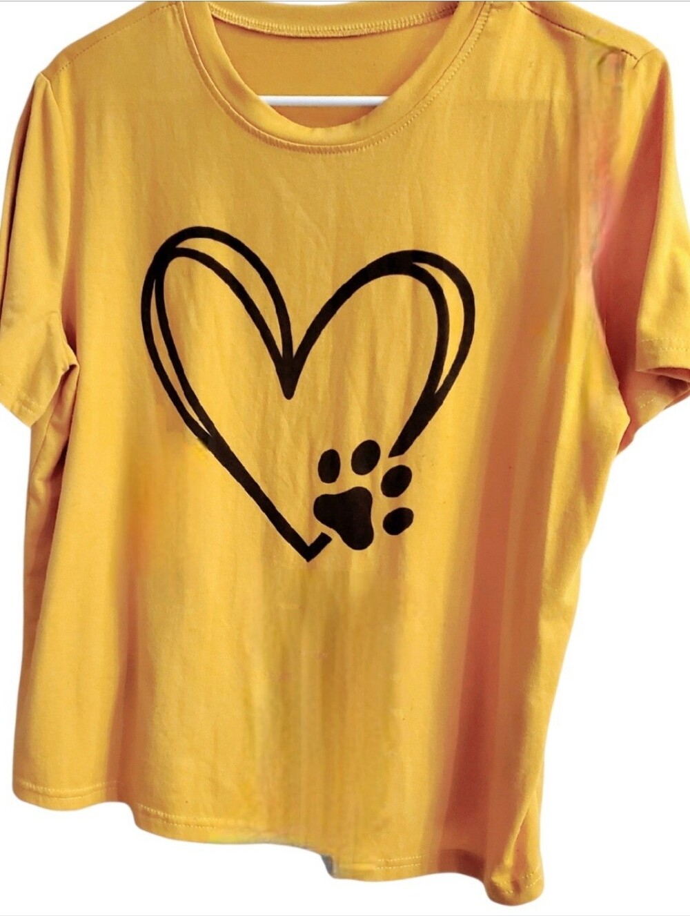 Love Your Dog? Yellow Tee with Black Heart and Paw Print In Sz L